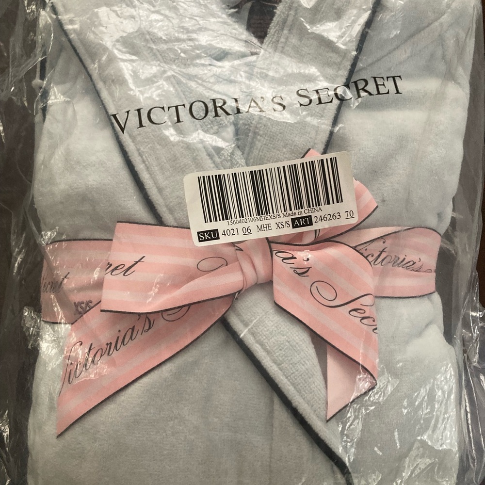 New!  Victoria's Secret Light Blue/Gray Robe with Black Trim